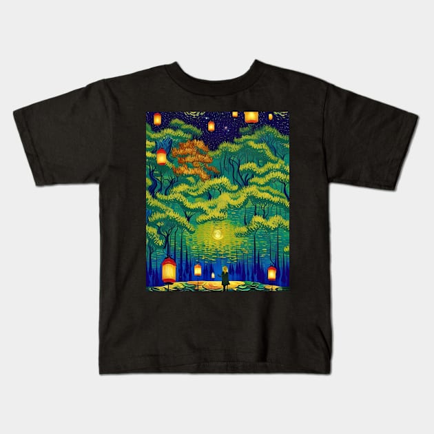 Magic Lantern Lighting Lake Water Pond Reflection Watercolor Kids T-Shirt by The Little Store Of Magic